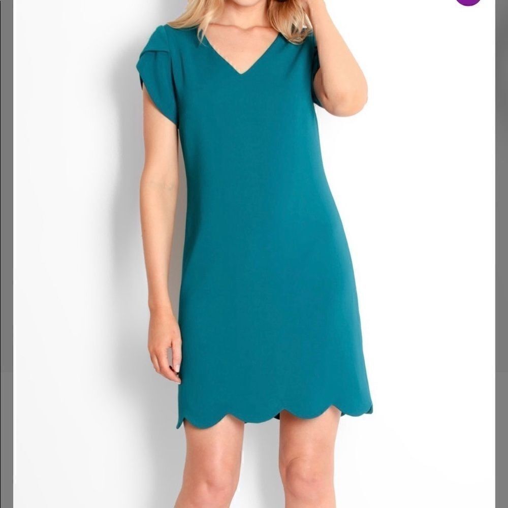 Camilyn Beth | Teal Scalloped Hem The Harbor Silk Cocktail Dress | 4